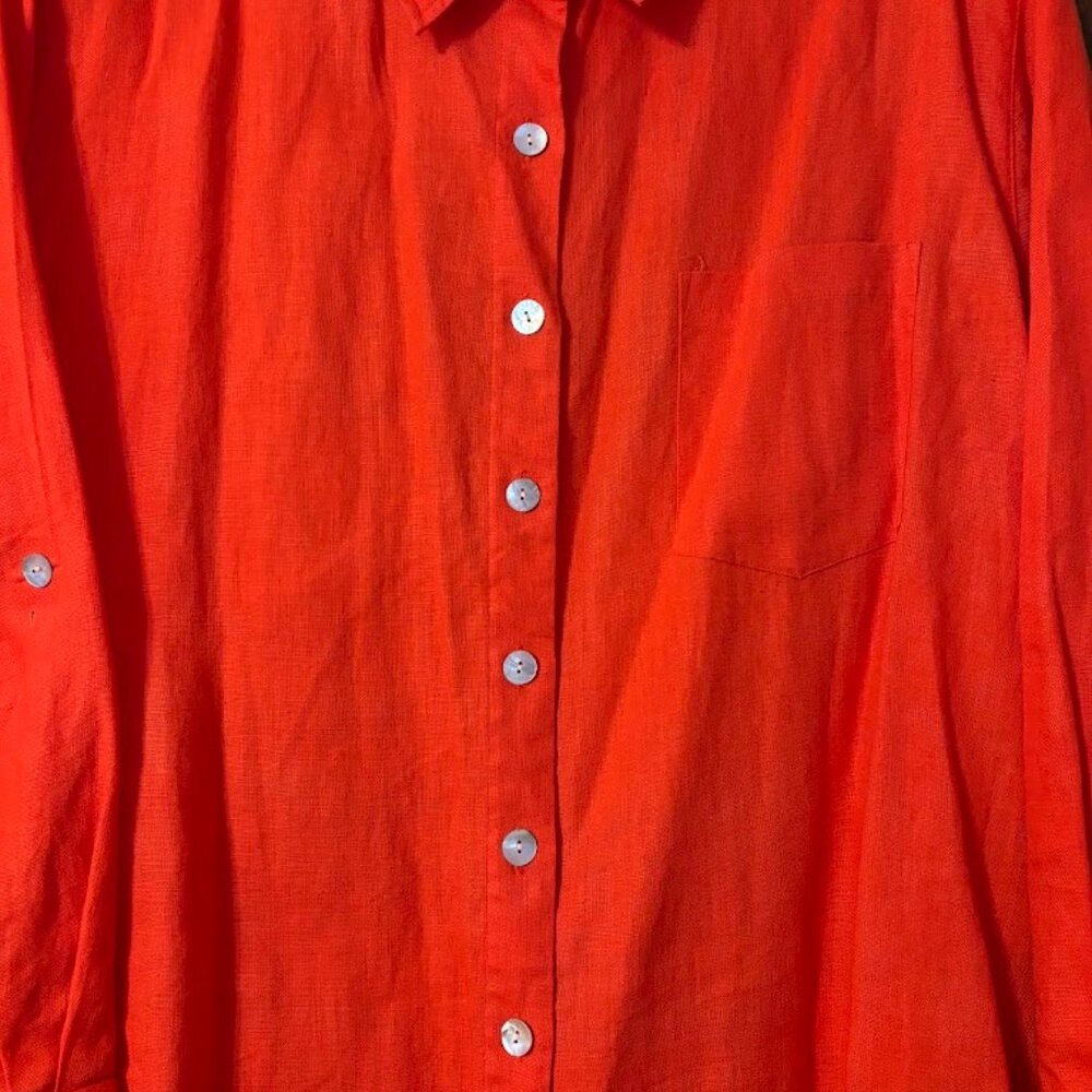 Beautiful Studio Works Orange Linen Top with Long Sleeves (3x) for any occasion - Picture 2 of 16